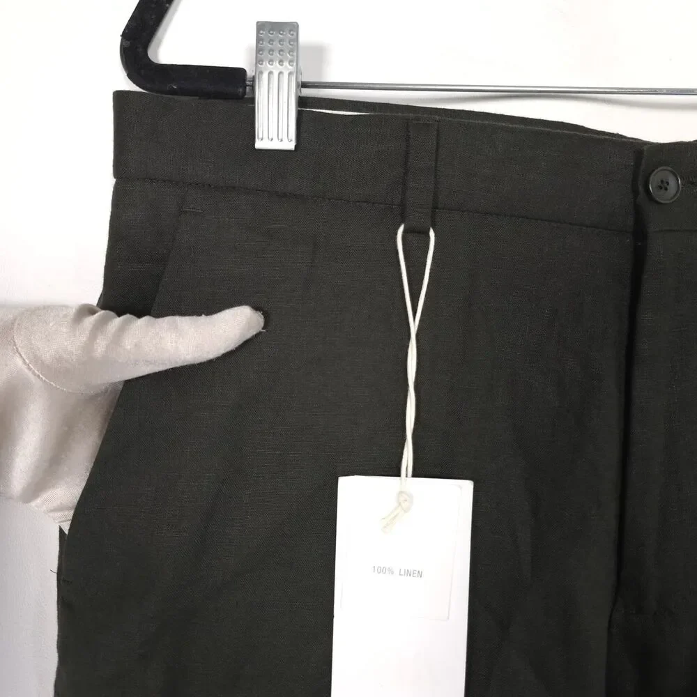 ZARA Mens New 32X30 Dress Pants 100% Linen Olive Green Straight Leg Tailored